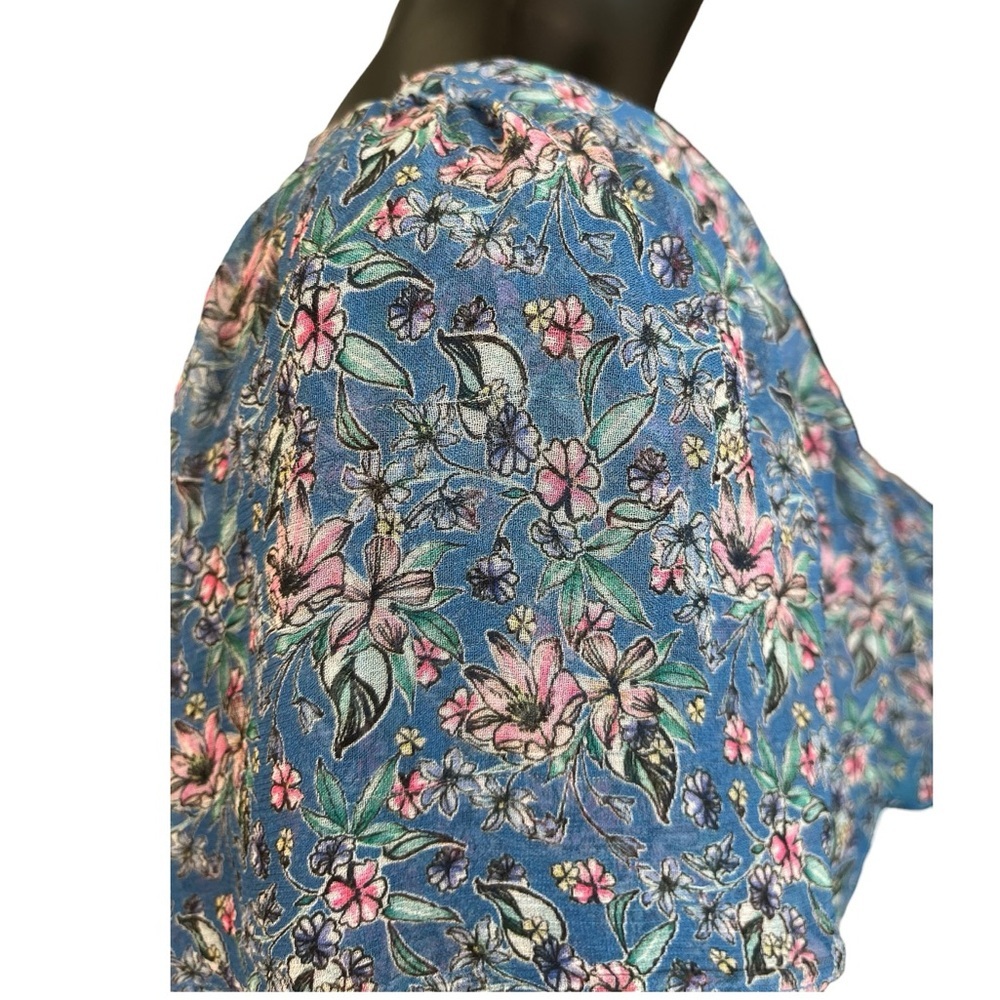 Gilner Farrar Blue Floral Smocked Mini Dress Tiered Ruffle Flutter Sleeve Large - Picture 8 of 8